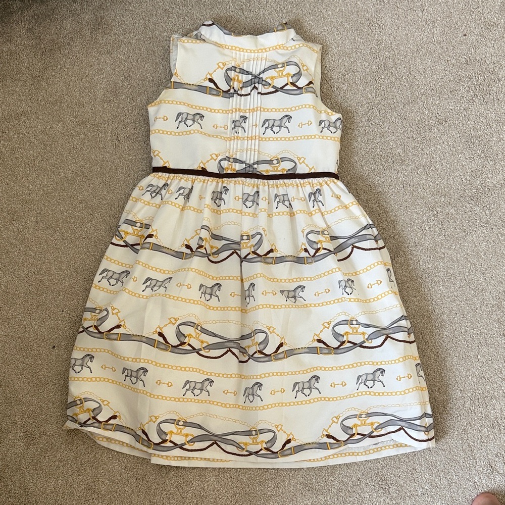 Janie and Jack Cream Dress with Gold & Gray Equestrian Chain Print